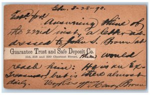 1890 Guarantee Trust & Safe Deposit Co. Philadelphia West Chester PA Postal Card