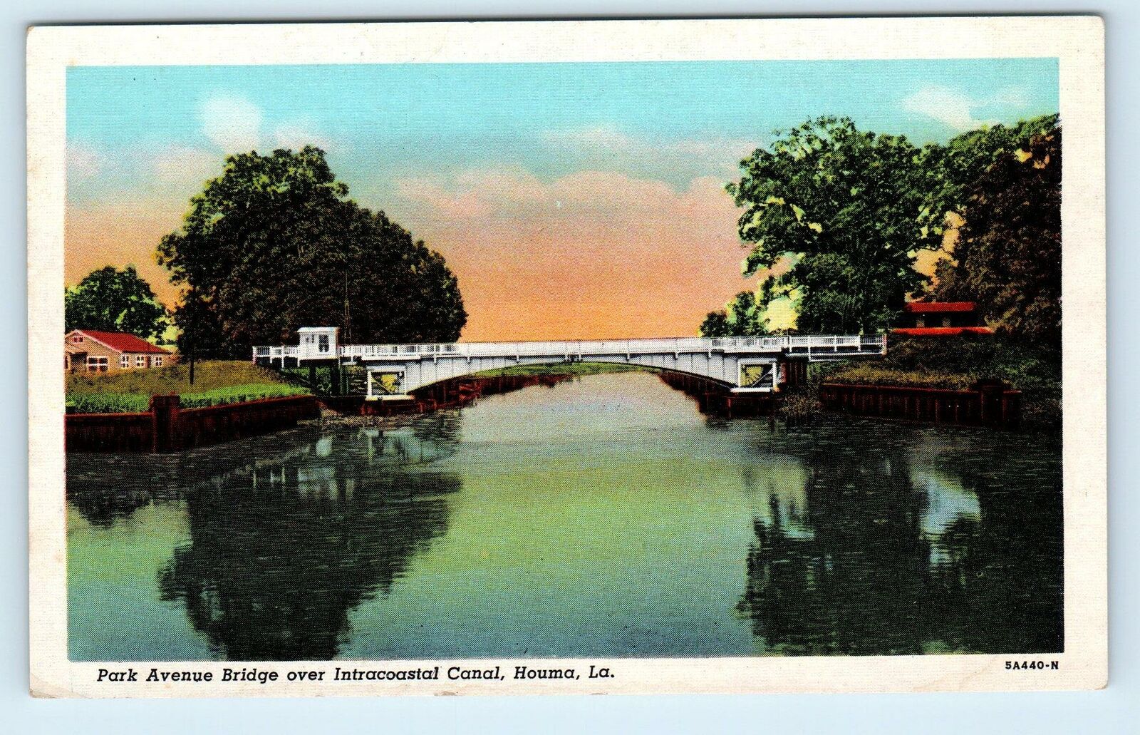 HOUMA, LA Louisiana PARK AVENUE BRIDGE c1940s Linen Postcard United States Louisiana