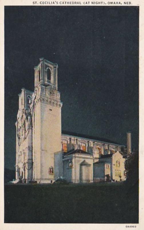 Nebraska Omaha St Cecilia's Cathedral At Night 1936 Curteich