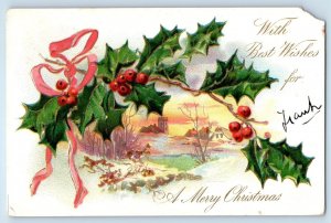 c1905 Christmas Holly Berries Winter Scene Newtown Pennsylvania PA Postcard