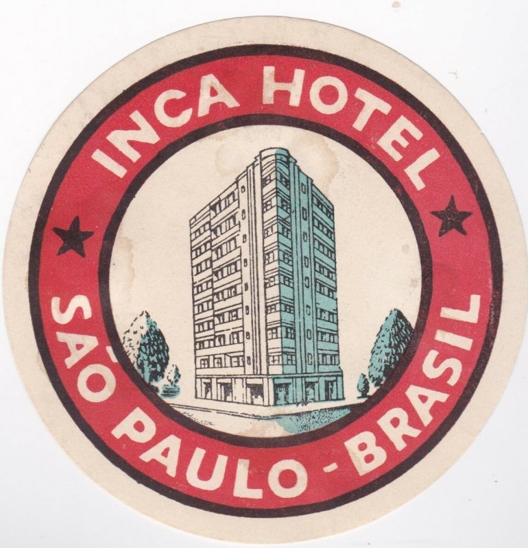Brasil Sao Paulo Inca Hotel Vintage Luggage Label sk1355