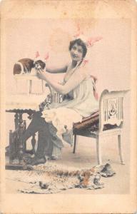 US2120 Woman dressing Cute Cat  Boudoir Cat cat fancy fantasy fashion france