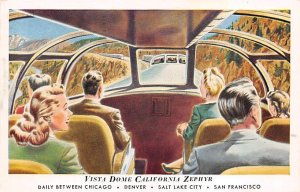 Vista Dome California Zephyr Between Chicago and Denver Railroad, Train Postcard