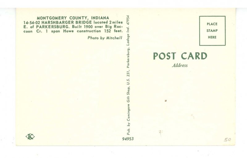 IN - Parkersburg. Harshbarger Covered Bridge