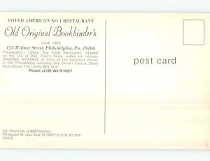 Unused Pre-1980 OLD ORIGINAL BOOKBINDER'S RESTAURANT Philadelphia PA p6393