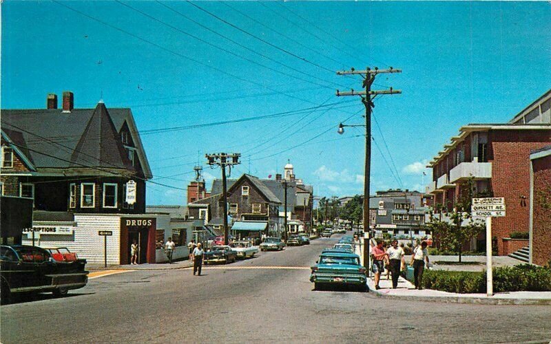 Cape Cod Massachusetts Main Street Woods Hole 1960s Bromley Postcard 21-9339