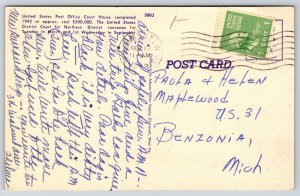 Fairmont West Virginia~US Post Office Courthouse~USA Flag~Moderne~Linen 1948 PC