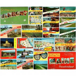 x22 MIXED LOT c1960s VT, DE, ME Greetings Vermont Delaware Maine Postcards A181