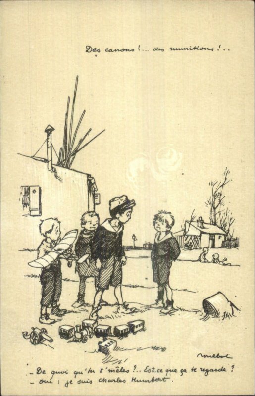 Poulbot French Fatherless? Children Play at War Satire? c1915 Postcard #4