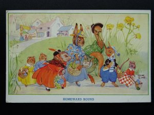 Rene Cloke DRESSED HEDGEHOG, RABBIT, DUCK & MICE c1950's Postcard J. Salmon