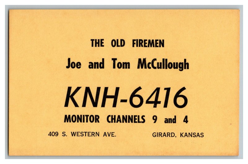 Postcard QSL Radio Card From Girard Kansas KNH-6416