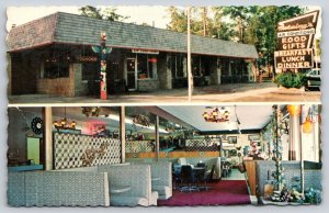 Interior~Mackinaw City Michigan~Melwing Restaurant~Gift Shop~Totem Pole~1950s PC