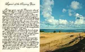 Vintage Postcard Legend Of Sleeping Bear Mother Bear Looking Out Over Lake MI