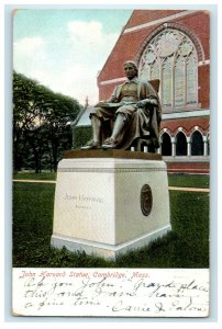 1910 Harvard College, John Harvard Statue, Cambridge MA Cancel Postcard 