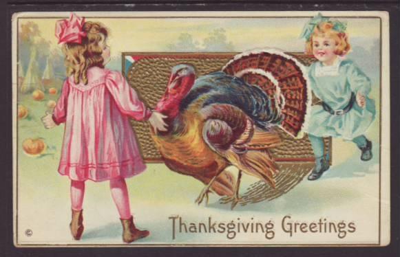 Thanksgiving Greetings,Turkey,Children Postcard 