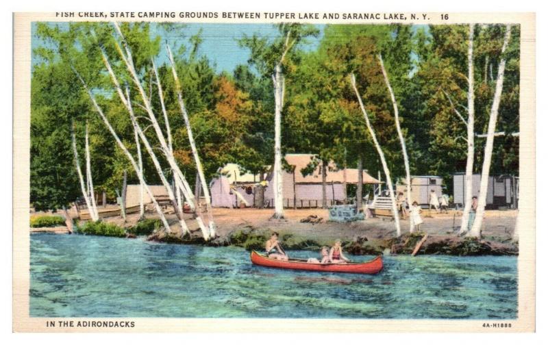 Fish Creek, State Campground near Tupper Lake & Saranac Lake, NY Postcard *5N12