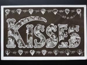 Tucks Greeting: KISSES & HEARTS (Women in each letter) RP c1914