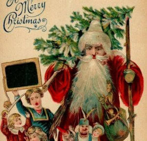 Christmas Antique Old World German Santa Claus c1910 Children Dolls Postcard 