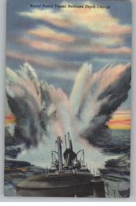Linen Postcard-US Navy Patrol Vessel Ship..Depth Charge