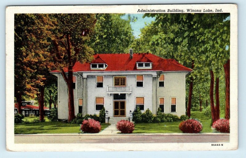 WINONA LAKE, IN Indiana ~ ADMINISTRATION BUILDING 1951 Kosciusko County Postcard