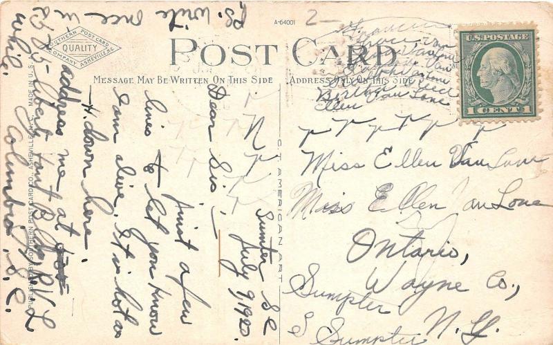 D51/ Sumter South Carolina SC Postcard c1910 Post Office Building