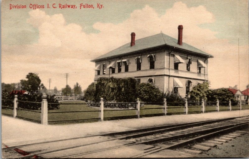 I.C. Railway OFFICES, Fulton, KY Railroad Station 1909 Vintage Postcard