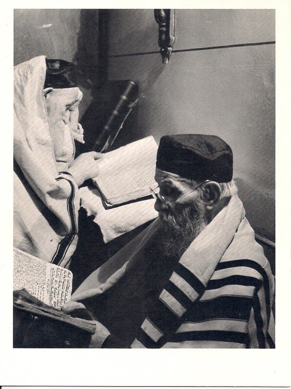 JUDAICA, USA New York, Men Praying Shabbat, WPA Photo 1937, New Year Card  REPRO