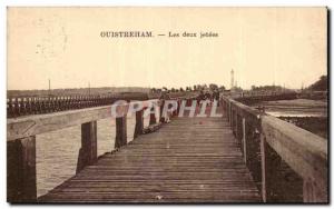 Old Postcard Ouistreham Both piers Lighthouse Lighthouse