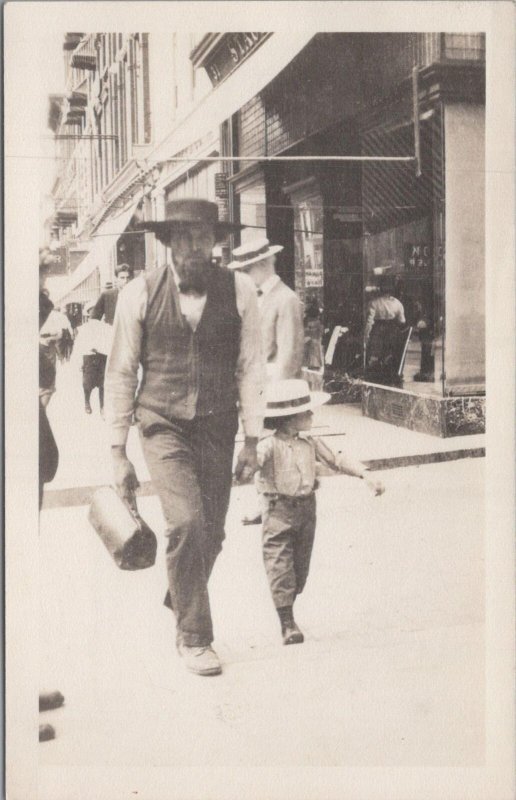 RPPC Postcard Amish People in City #4