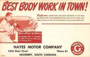 Newberry South Carolina Hayes Motor Co Pontiac Service Auto Ad Non PC AA27633 