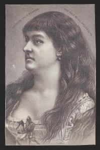 VICTORIAN TRADE CARD Petries Face Powder Profile of Woman with Long Hair