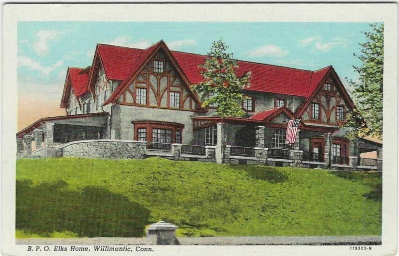 Vintage postcard, B.P.O. Elks Home, Willimantic, Conn.