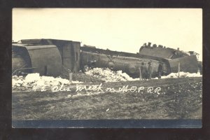 RPPC OTIS KANSAS MISSOURI PACIFIC RAILROAD TRAIN WRECK @2 REAL PHOTO POSTCARD