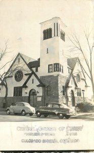 1953 Colorado Springs Colorado Central Church autos RPPC Postcard 25-12392