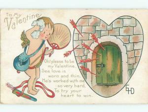 Divided-Back CUPID VALENTINE SCENE Cute Postcard W7625