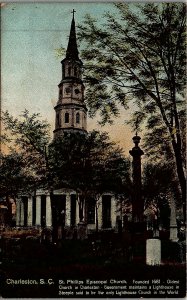 c1910 CHARLESTON SC ST. PHILLIPS EPISCOPAL CHURCH FOUNDED 1681 POSTCARD 25-13