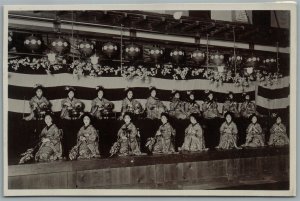 JAPAN GIRLS w/ FLOWERS SHOW ANTIQUE POSTCARD