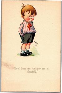 Twelvetrees Angry Pouting Boy Happy as a Skunk c1922 Vintage Postcard Q32