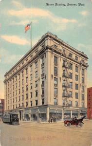 Spokane Washington Hutton Building Street Scene Trolly Postcard J76816