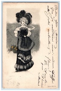 1901 Pretty Woman Big Hat With Flowers Basket Liege Belgium Antique Postcard