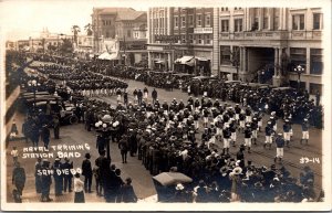 Real Photo Postcard Naval Training Station Marching Band in San Diego California