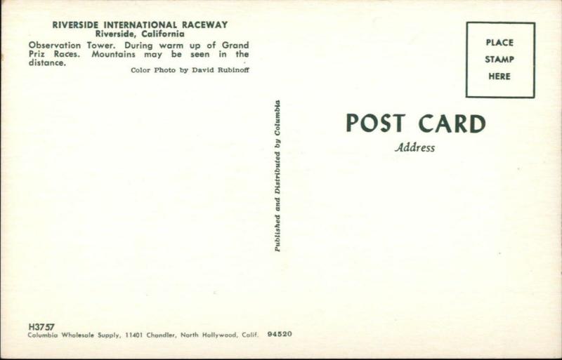 Riverside CA International Raceweay Car Auto Racing Observation Tower PC