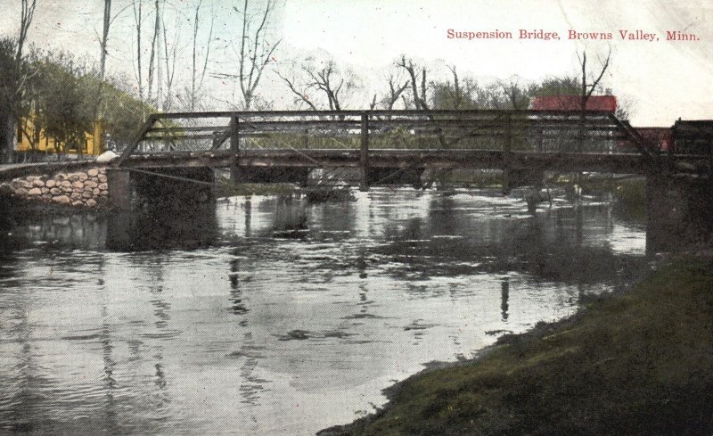 Vintage Postcard 1910's Suspension Bridge Landmark Browns Valley Minnesota MN