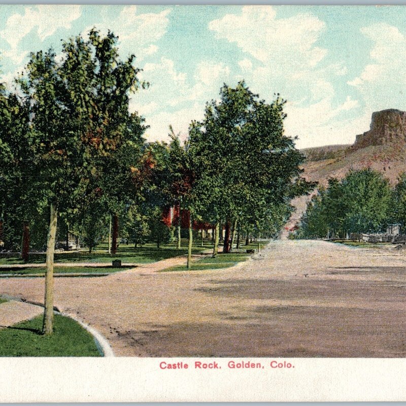 c1900s Golden, CO Castle Rock Street View Brick House Litho Chrome PC Colo A188