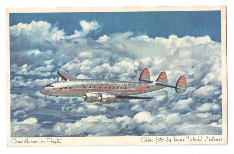 TWA Constellation in Flight Vintage Postcard Airplane