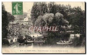 Old Postcard Paris Buttes Chaumont Lake and ferry boats