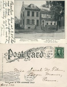 BURLINGTON N.J. HOME OF FENIMORE COOPER 1906 UNDIVIDED ANTIQUE POSTCARD