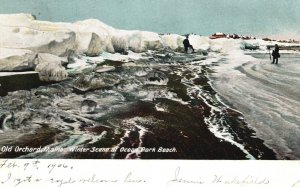 Vintage Postcard 1906 Old Orchard Maine Winter Scene at Ocean Park Beach ME