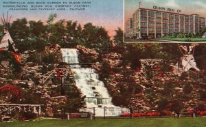 Vintage Postcard 1910's Waterfalls & Rock Garden in Olson Park Chicago Illinois