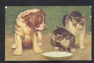 CUTE CATS KITTENS DOG FOOD BOWL DALZIEL COPE COLORADO VINTAGE POSTCARD